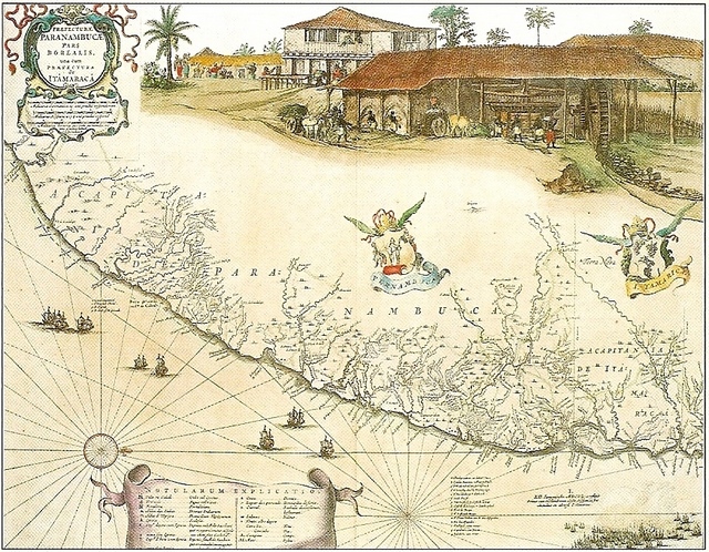George Marcgraf. Map of Pernambuco including Itamaracá, 1643. Ricardo Brennand Institute collection, Recife, Brazil.